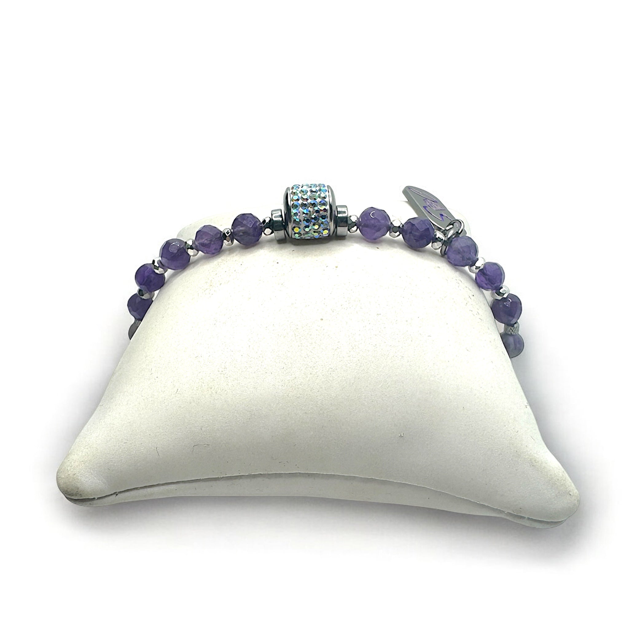 Bracciale in Ametista Sfacettata con Punto Luce Cristallo AB Sharifa Crystals